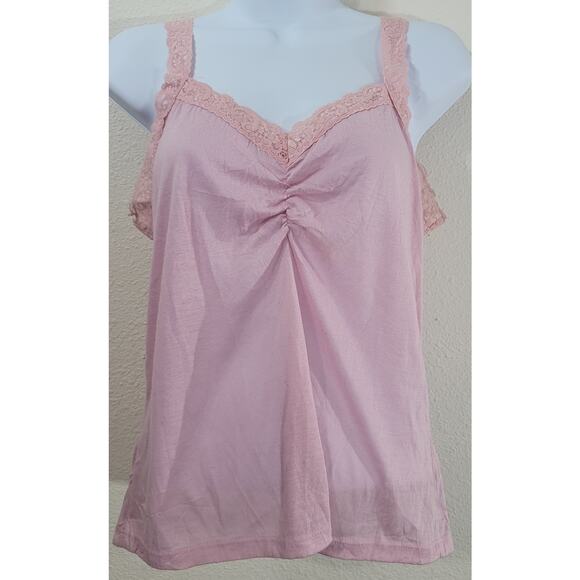 JKLA California Pink Mauve Lace Trim Tank Top Medium Sleeveless Lightweight Soft - Picture 1 of 5